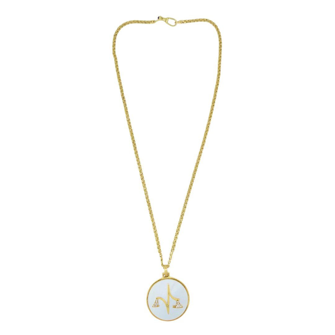 Vintage Bvlgari 18k Gold Mother of Pearl Libra Zodiac Pendant Chain Necklace