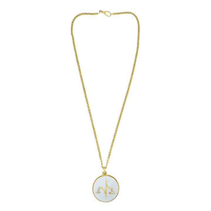 Vintage Bvlgari 18k Gold Mother of Pearl Libra Zodiac Pendant Chain Necklace