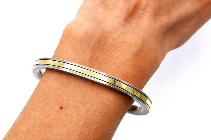 Cartier Vintage Sterling Silver 18k Yellow Gold Cuff Bracelet