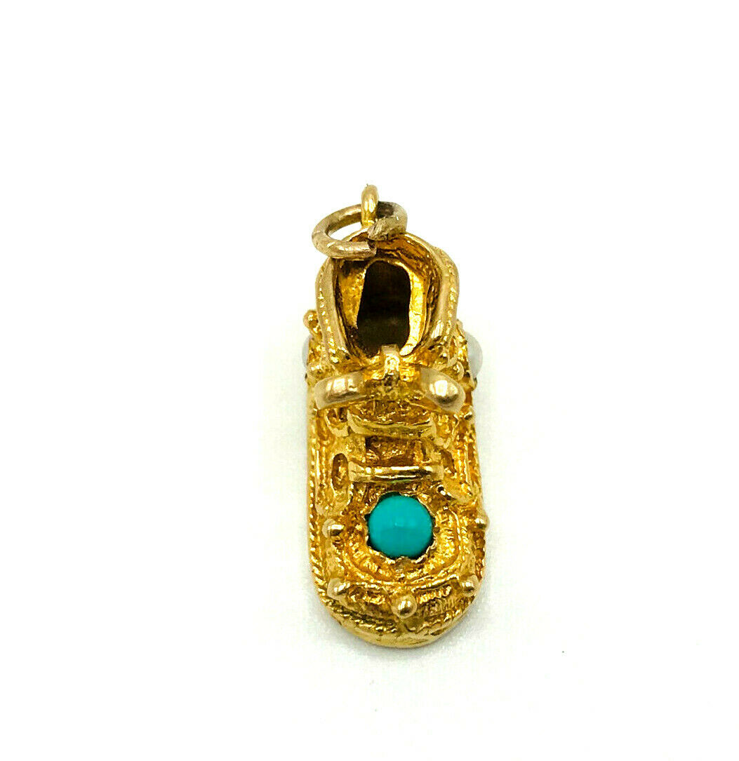 Vintage 10k Yellow Gold Turquoise Pearl Shoe Charm