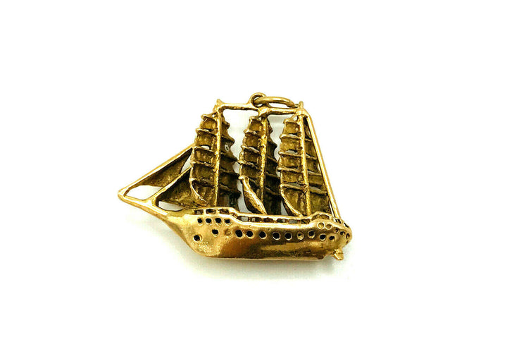 Vintage 14k Yellow Gold Ship Caravel Charm Pendant