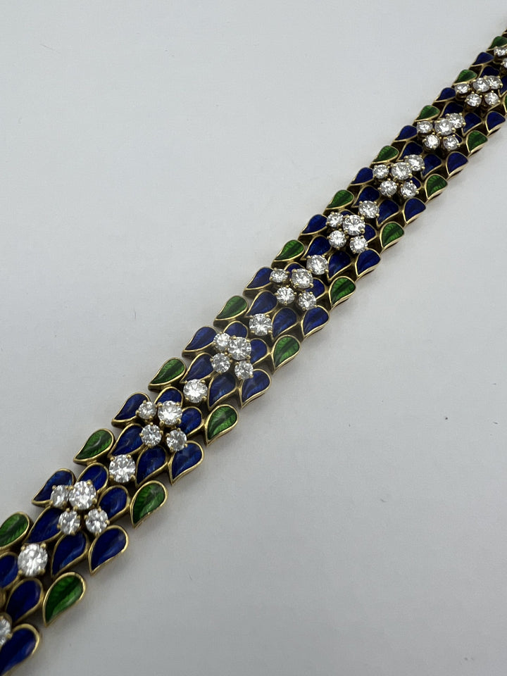 Vintage Gold Diamond Enamel Bracelet