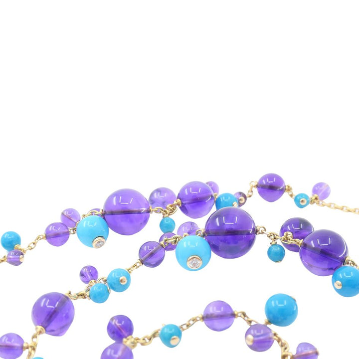 Cartier Necklace & Ring Set 18k Gold Amethyst Turquoise Diamond Box & Cert.
