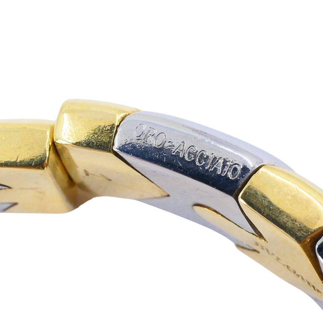 Vintage Bvlgari 18k Gold Steel Alveare Cuff Bracelet