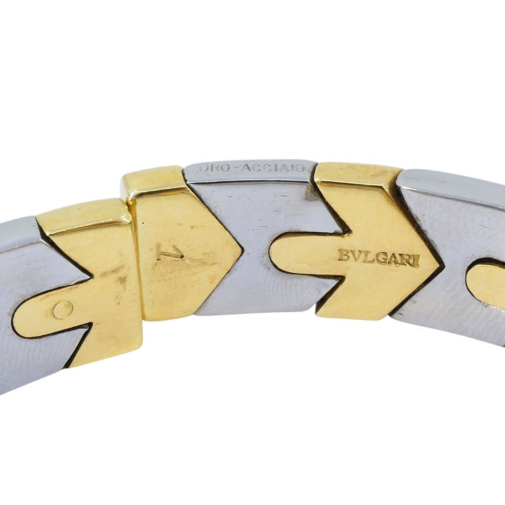 Vintage Bvlgari 18k Gold Steel Alveare Cuff Bracelet