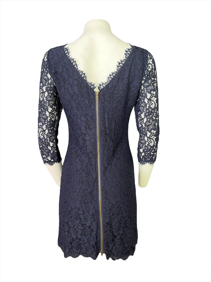 Diane von FŸrstenberg Navy Lace Mini Dress, Size 8