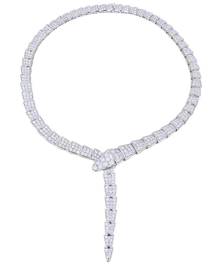 Bvlgari Bulgari Serpenti Viper Necklace 18k White Gold Diamond Drop Necklace Original Box