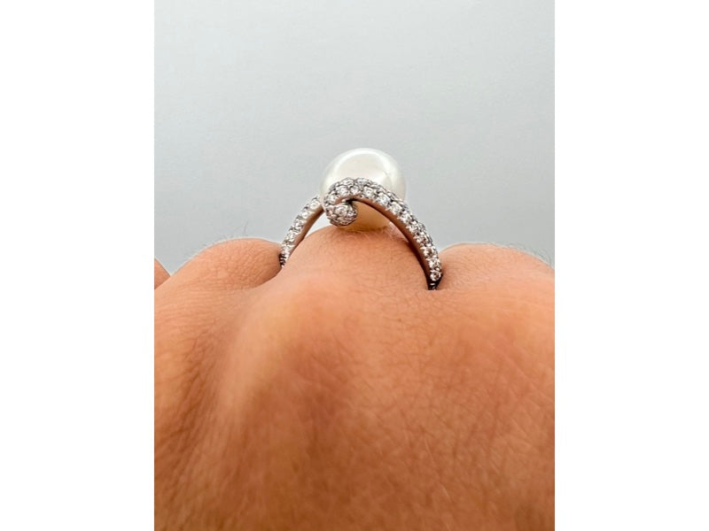 Mikimoto Pearl Gold Cocktail Ring, Diamond 18k White Gold