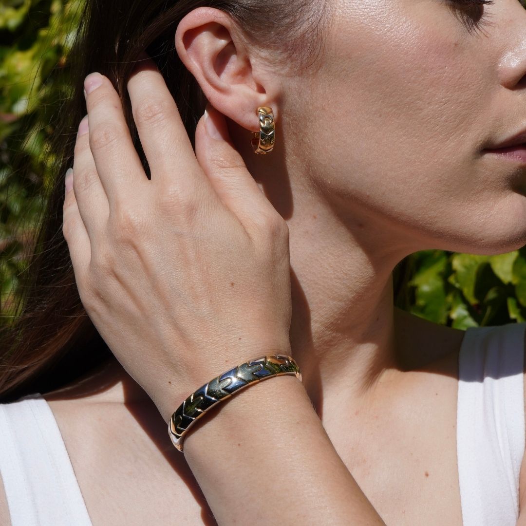 Vintage Bvlgari 18k Gold Steel Alveare Cuff Bracelet