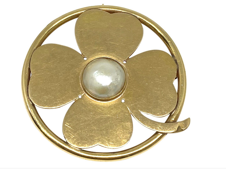 Seaman Schepps Yellow Gold and Mobe Pearl Clover Pendant and Brooch