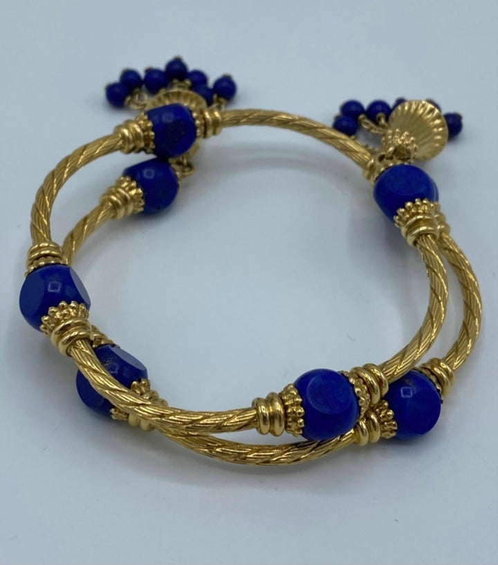 Vintage Carlo Weingrill Yellow Gold Sodalite Lapis Bangle Bracelet