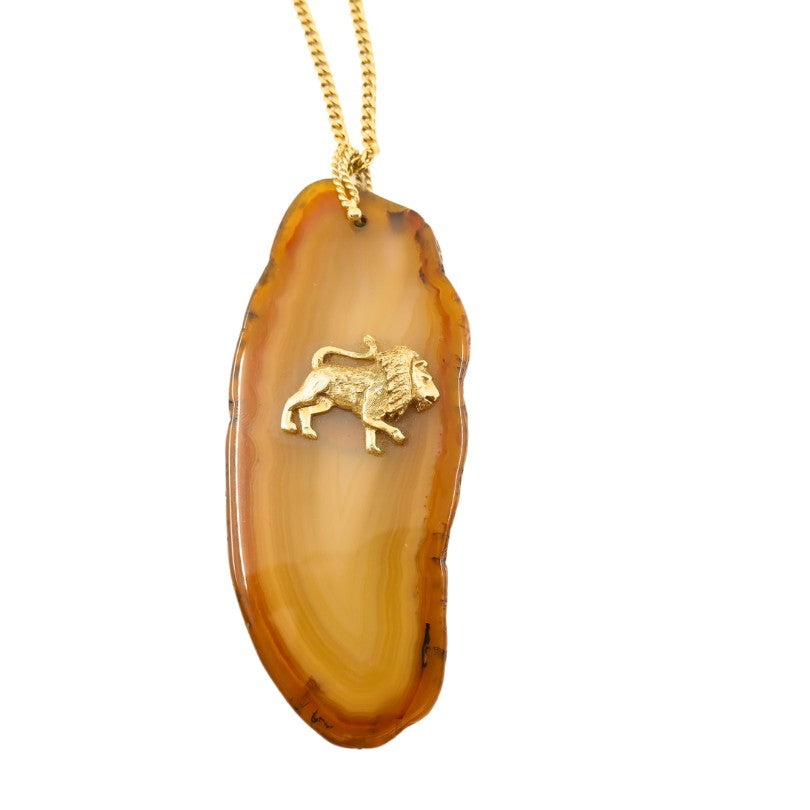 Onyx Gold Pendant Leo Zodiac Jewelry