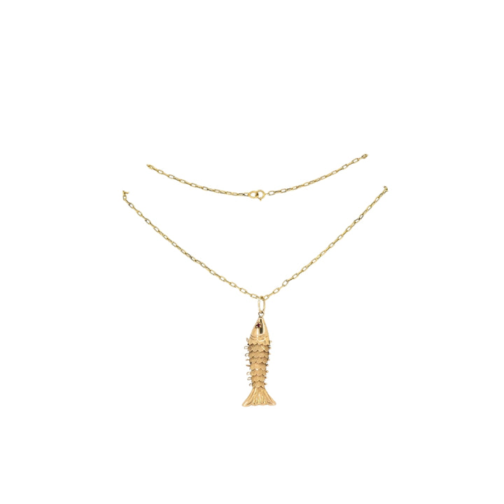 Vintage 14k Gold Fish Pendant 18k Gold Chain Necklace