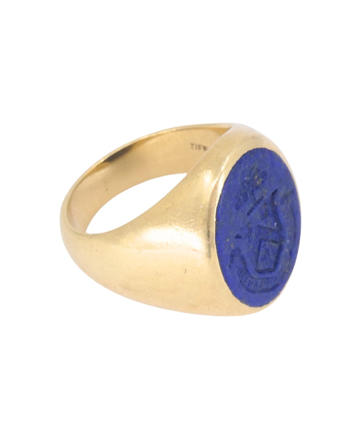 Tiffany & Co. 14k Gold Ring Carved Lapis Lazuli Vintage Signet Ring