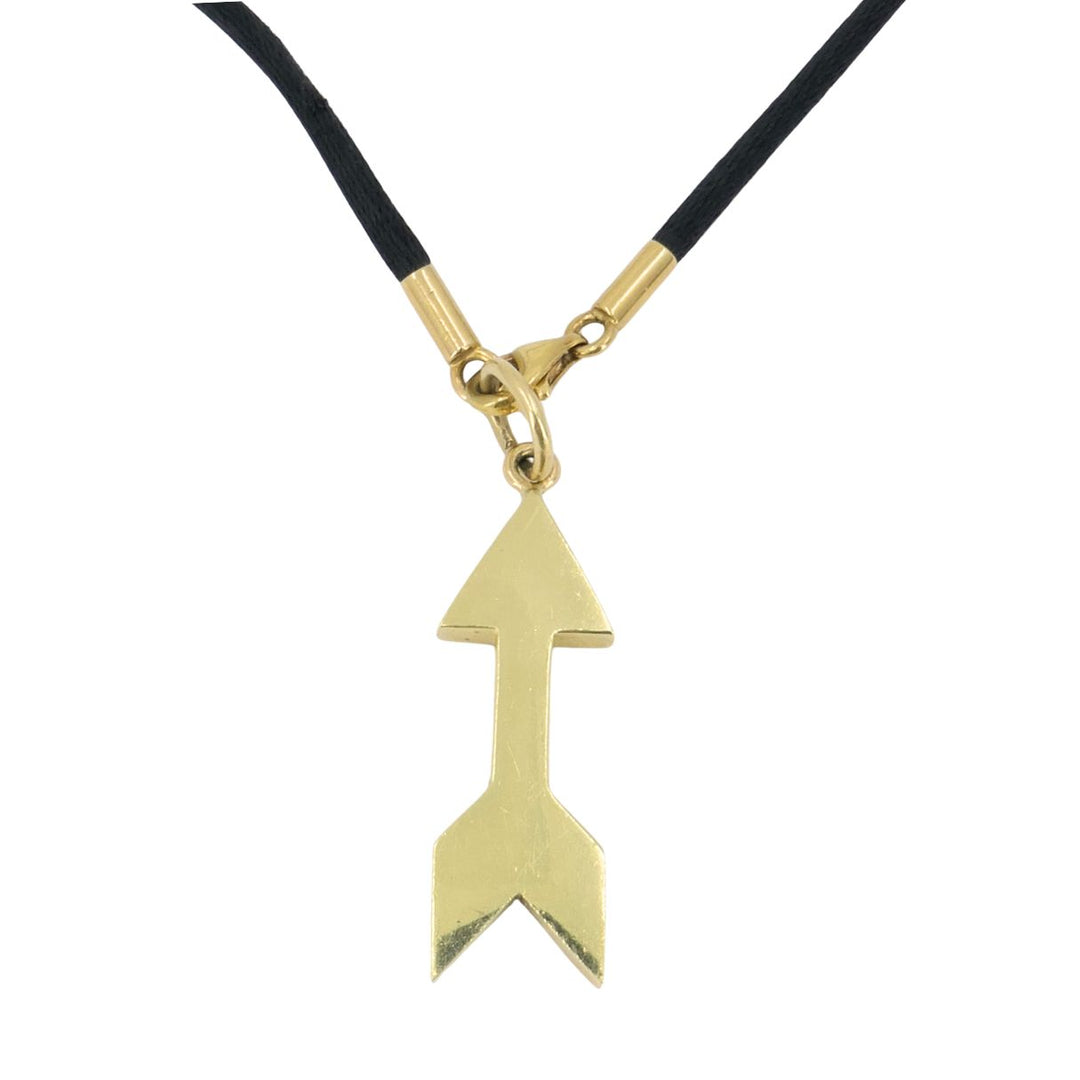 Cartier 18k Gold Arrow Pendant Black Silk Cord Necklace