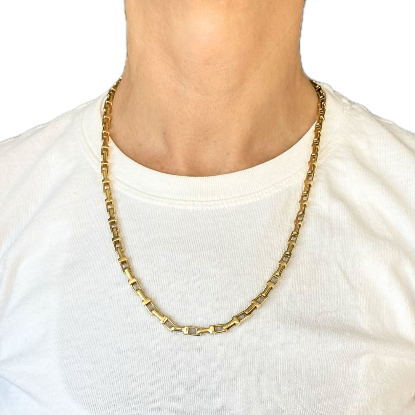 14k Yellow Gold Rectangular Bar Link Chain Necklace