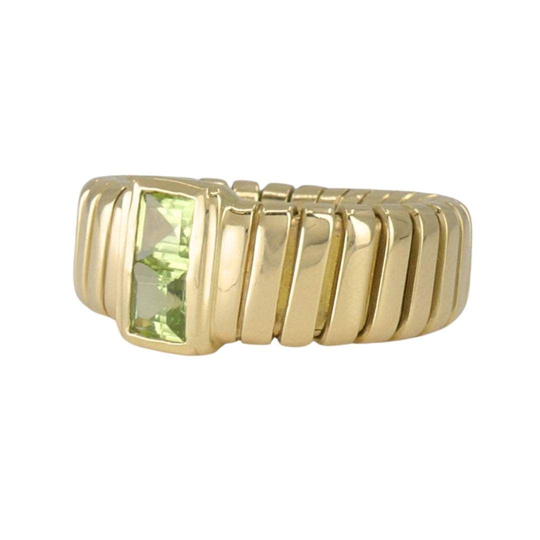 Vintage Bvlgari 18k Gold Tubogas Peridot Ring, circa 1990s