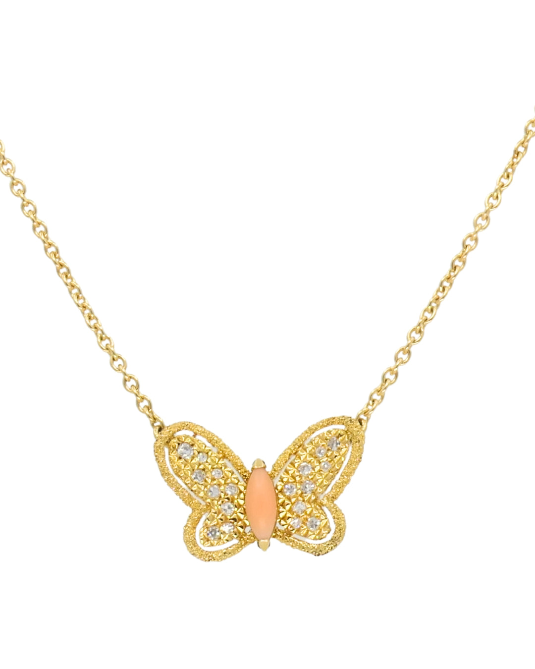 Van Cleef & Arpels Butterfly Necklace Diamond Coral 18k Gold