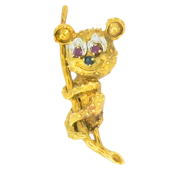 Vintage 18K Gold Brooch Koala Bear on Branch Brooch Ruby Sapphire Diamond