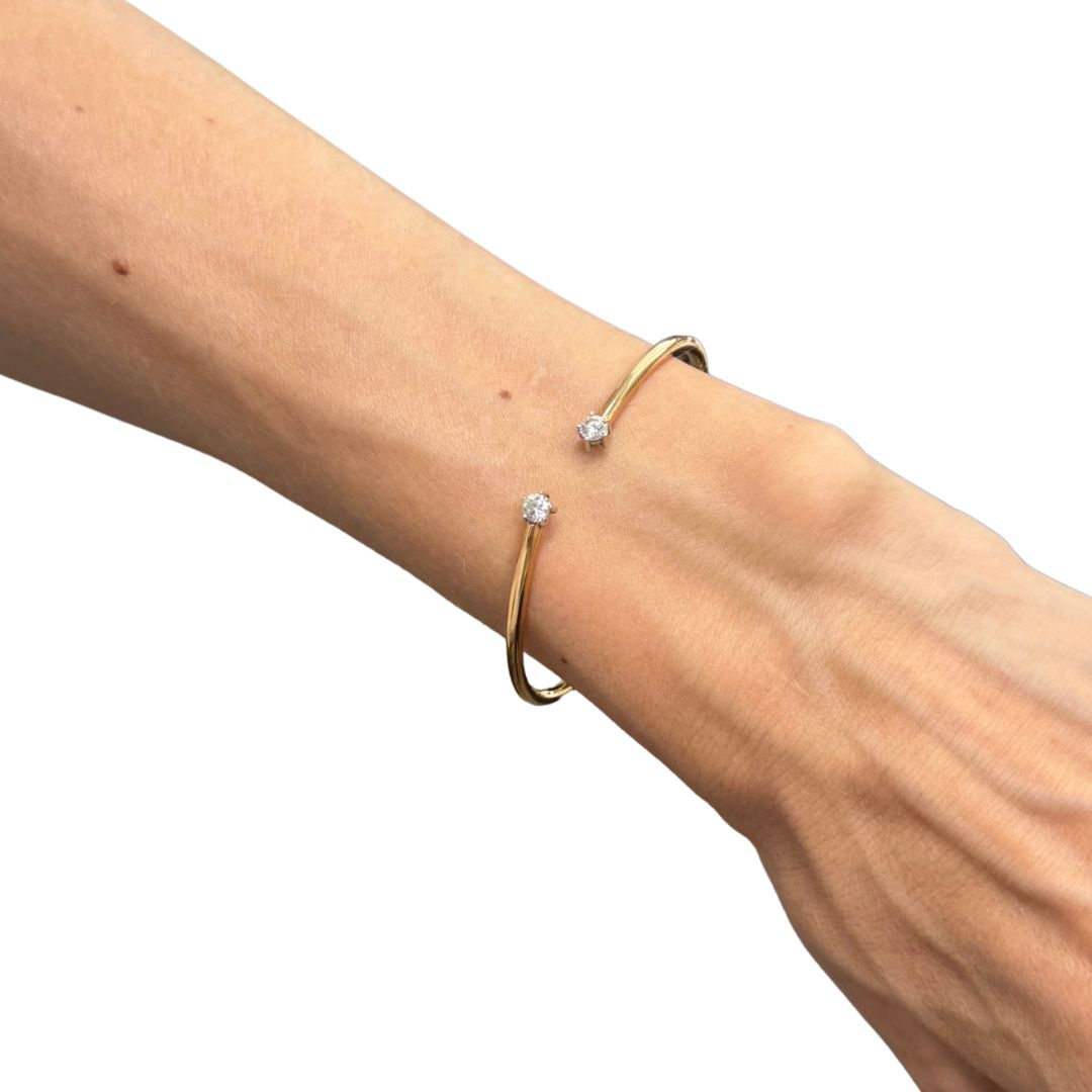 TOUS 18k Yellow Gold Diamond Open Cuff Bracelet