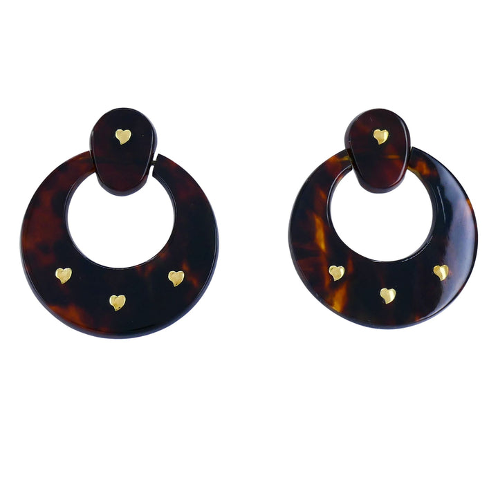 Vintage Italian 18k Gold Tortoise Heart Hoop Earrings