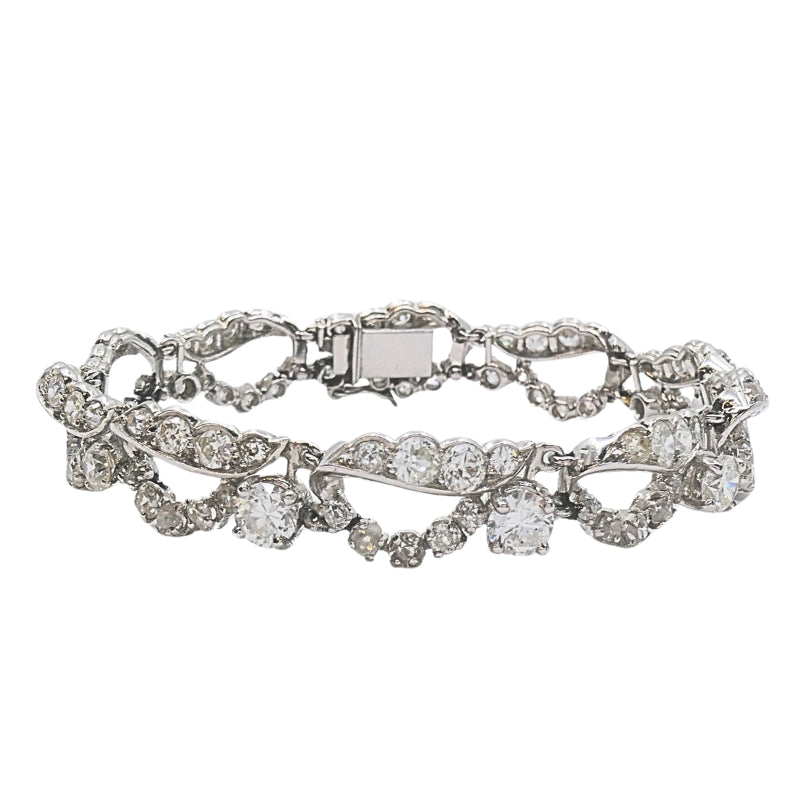 French Platinum Diamond Openwork Diamond Bracelet, 1960s