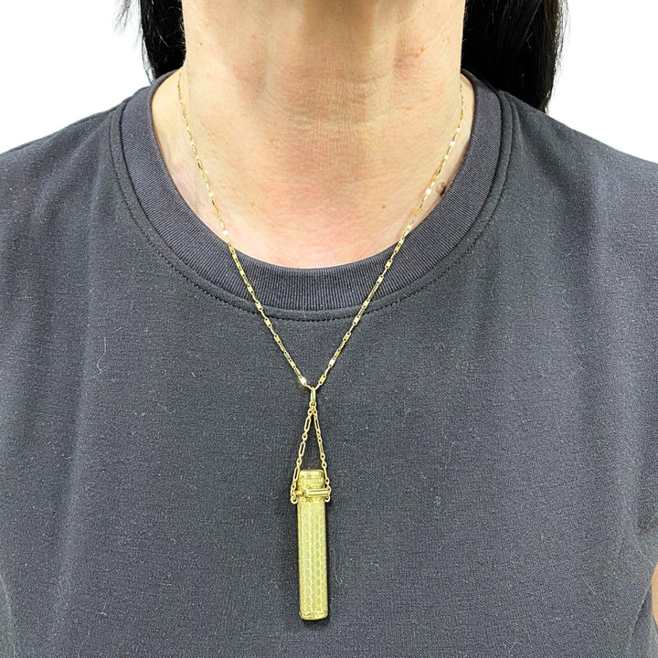 Vintage 14k Gold Lipstick Case Pendant Necklace on 14k Gold Chain