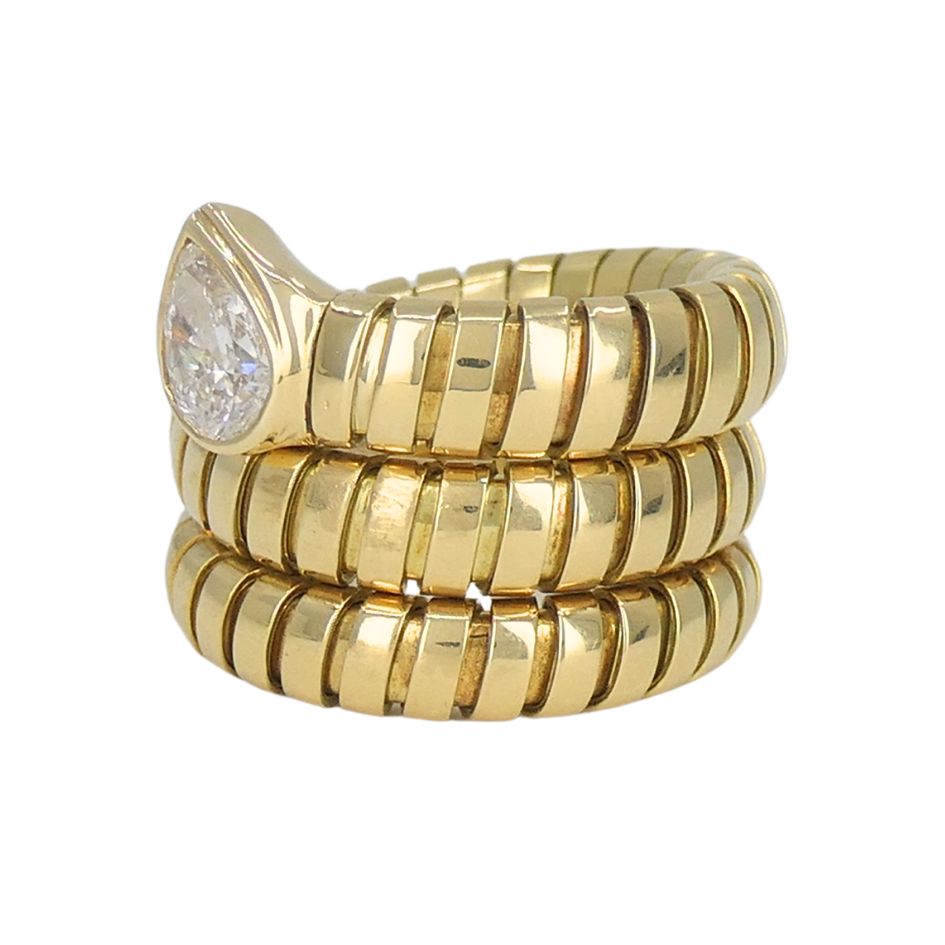 Vintage Bulgari Serpenti Tubogas 18k Gold Diamond Ring