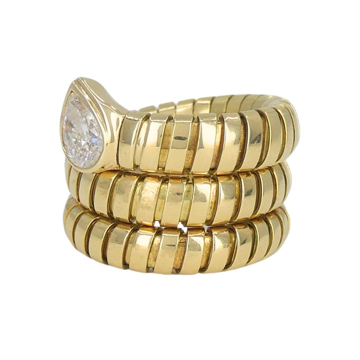 Vintage Bulgari Serpenti Tubogas 18k Gold Diamond Ring