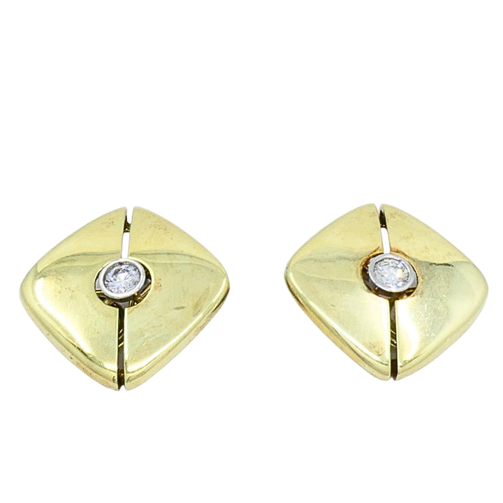 Vintage 14k Gold Diamond Earrings Square Cushion Design Clip-On