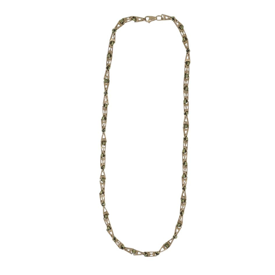 Vintage 14k Two-tone Gold Soviet Geometric Chain Link Necklace