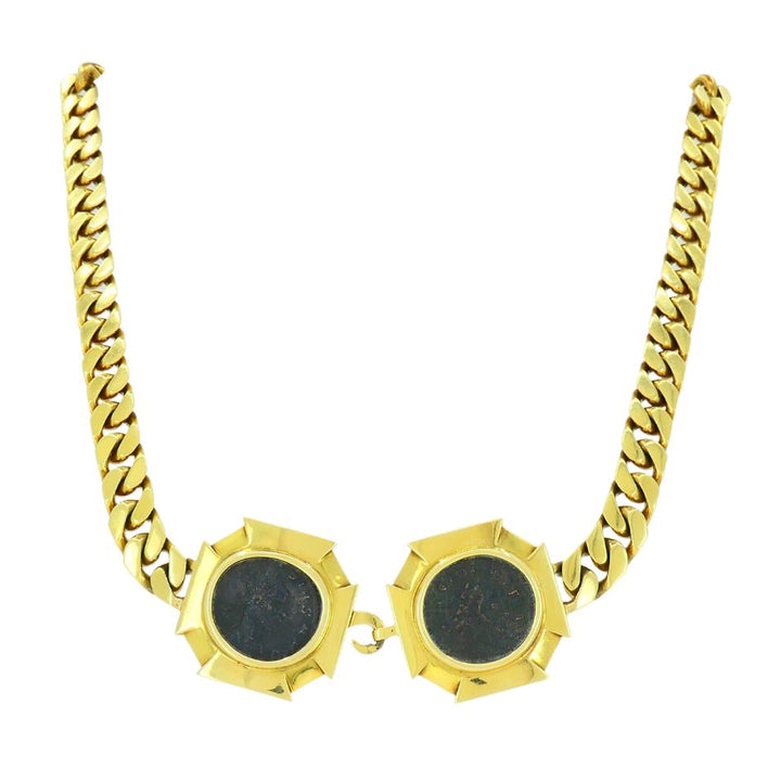 Vintage Bvlgari 18k Gold Monete Double Ancient Coin Necklace