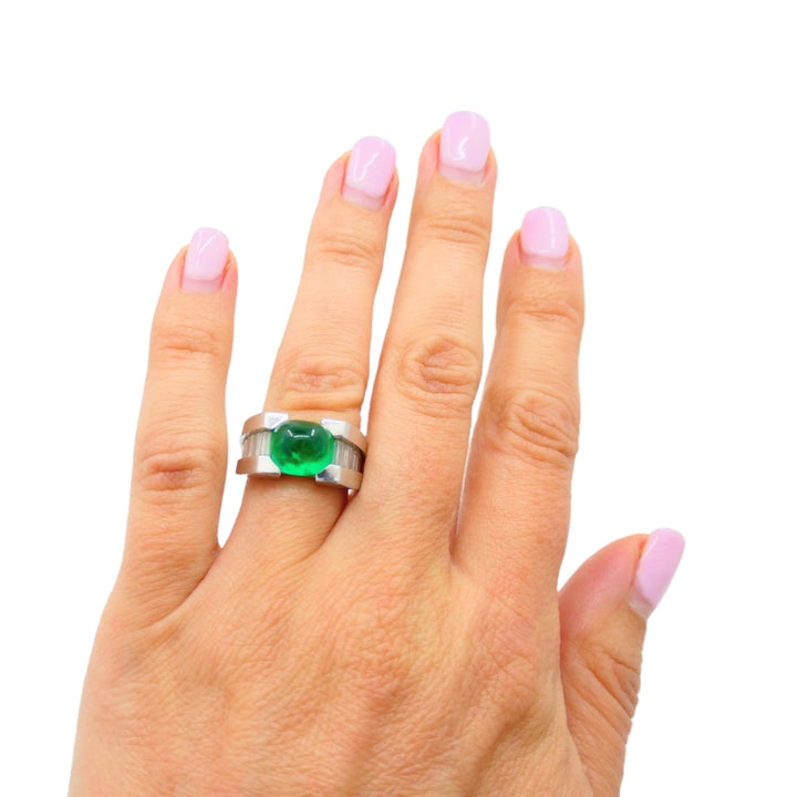 Platinum Ring Emerald Diamond Vintage Jewelry