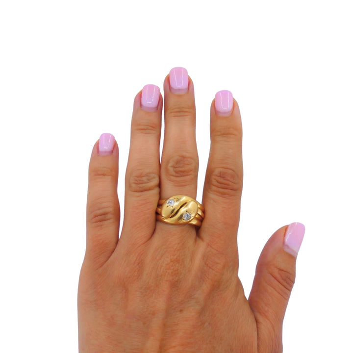 Victorian Double-Headed Snake Ring 18k Gold Diamond