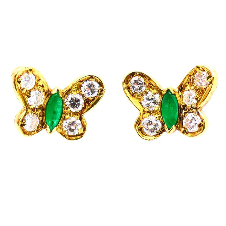 Van Cleef & Arpels Butterfly Earrings Diamond Emerald 18k Gold