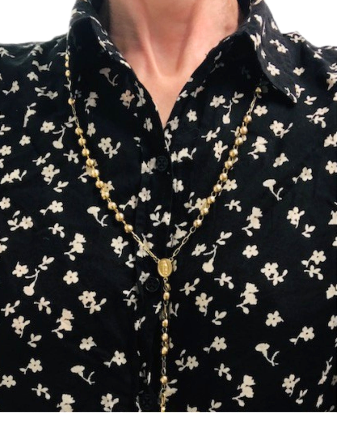 14k Gold Rosary Cross Necklace Beaded Chain