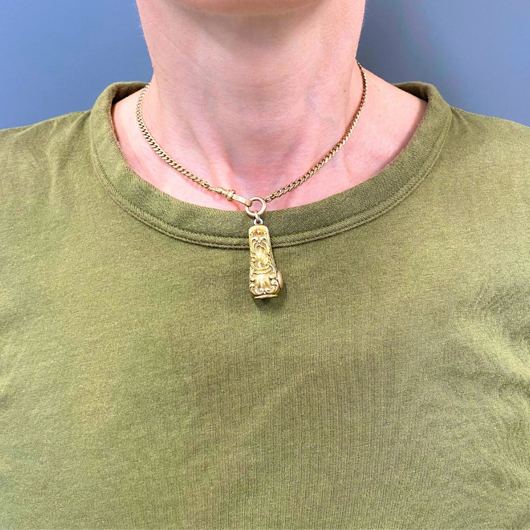 Antique 10k Gold Cigar Cutter Pendant 10k Gold Watch Chain Necklace