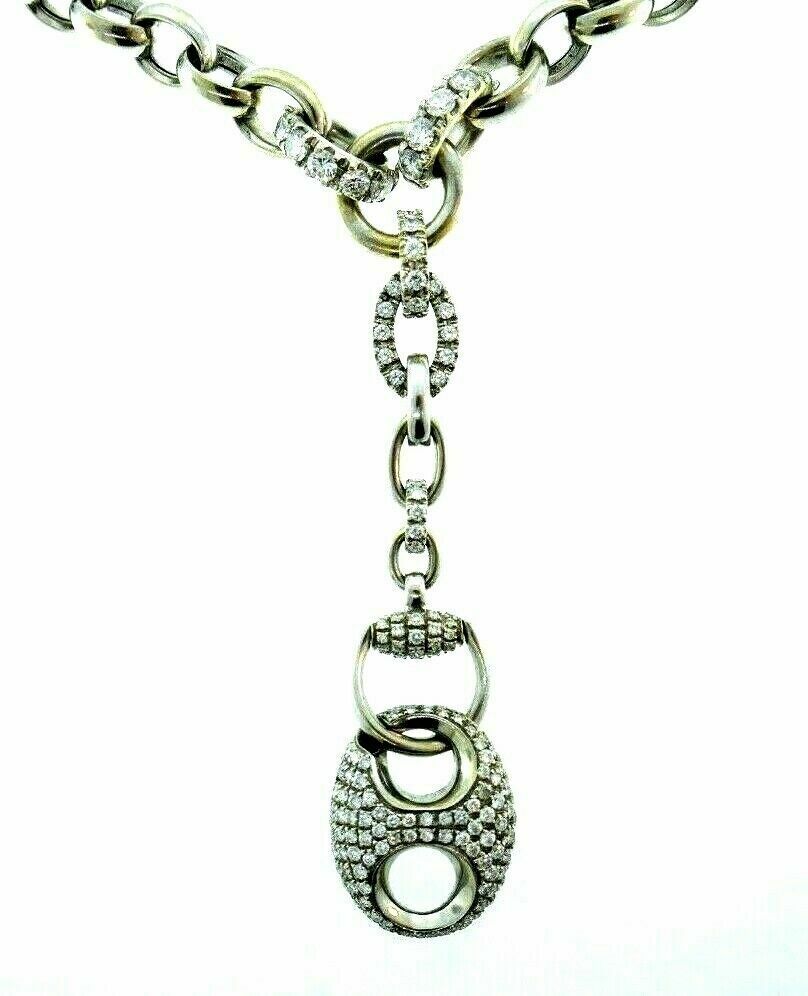 GUCCI 18k White Gold Chain Diamond Horsebit Pendant Necklace