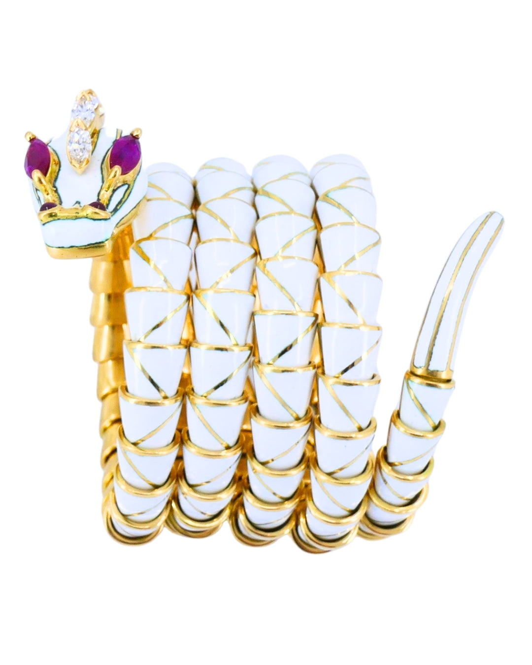Rare Bvlgari Vintage Bulgari Dragon Bracelet 18k Gold Diamond White Enamel