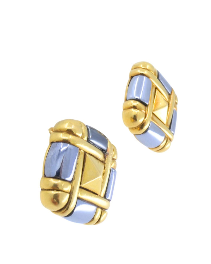 Bvlgari Bulgari Pyramid Collection 18k Gold Hematite Clip-On Earrings