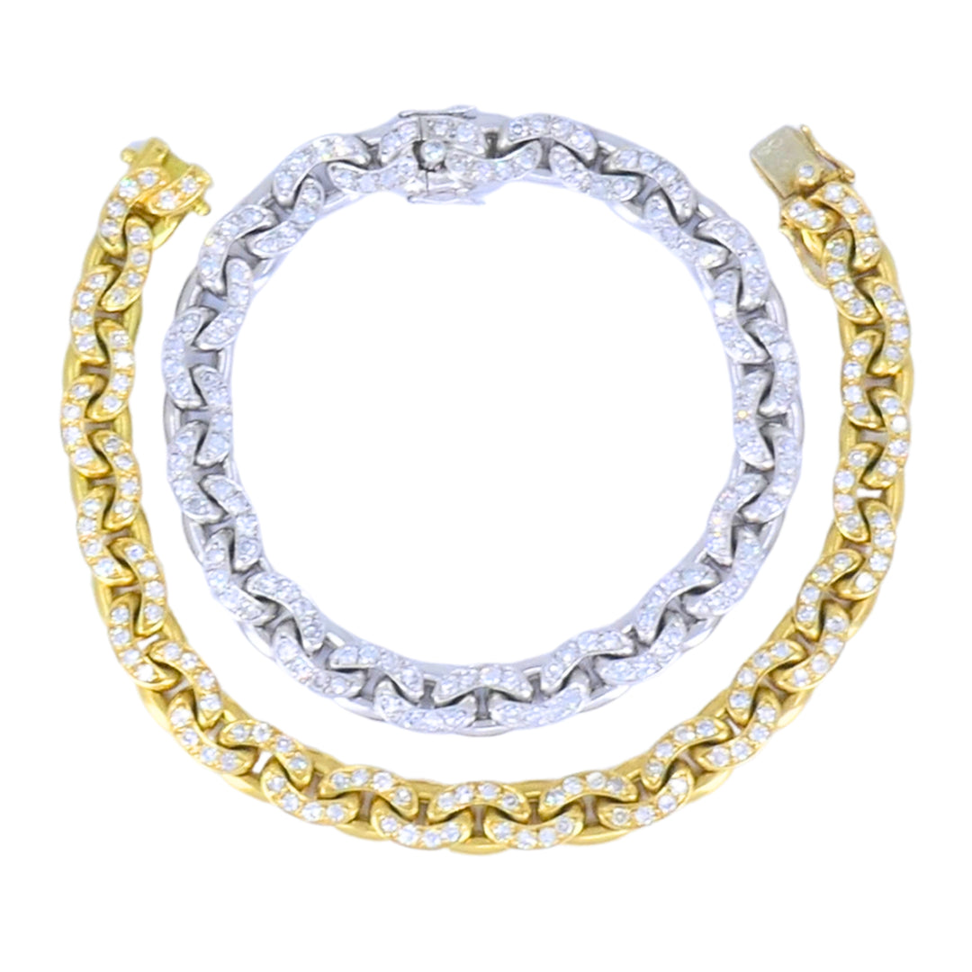 Sterle Paris Single Cut Diamonds Pair of Bracelets 18k Yellow & White Gold 1950s