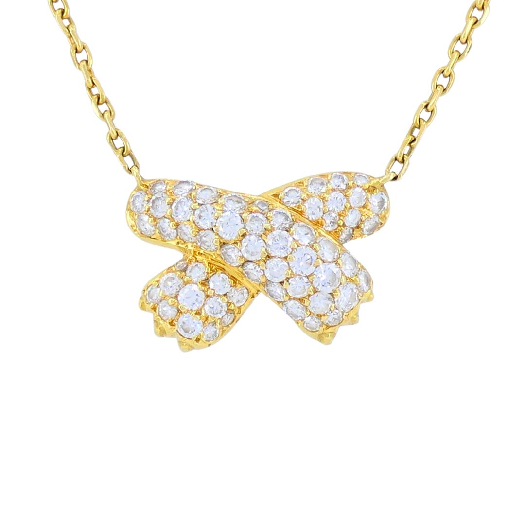 Vintage Fred Paris 18k Gold Diamond Ribbon Necklace