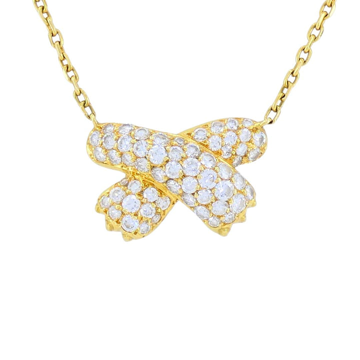 Vintage Fred Paris 18k Gold Diamond Ribbon Necklace