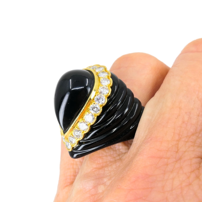 Vintage Tallarico 18k Gold Onyx Ring Diamond Estate Jewelry