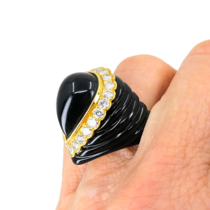 Vintage Tallarico 18k Gold Onyx Ring Diamond Estate Jewelry