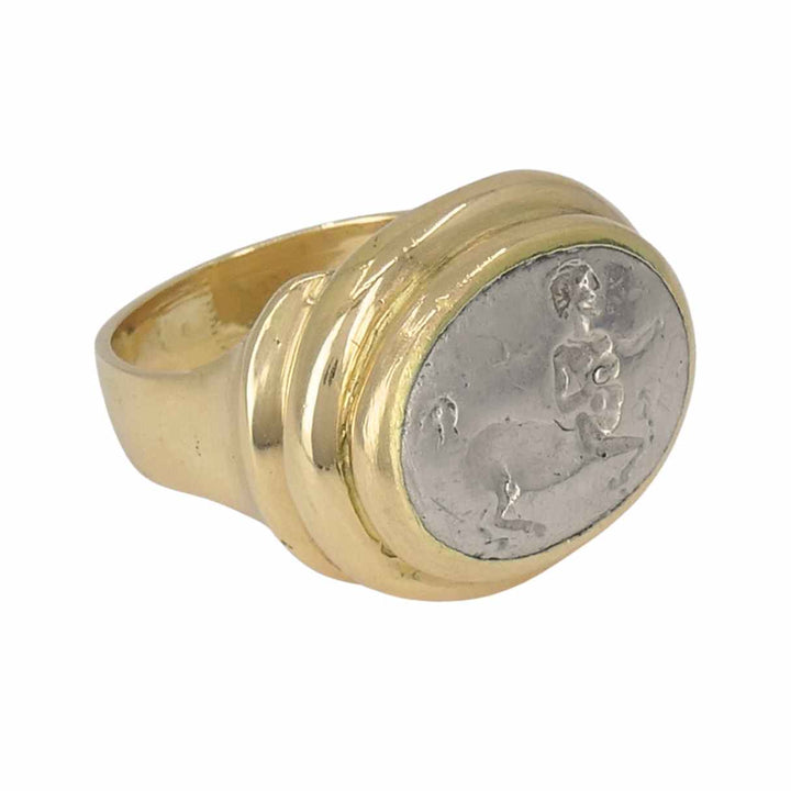 Vintage Bvlgari 18k Gold Ancient Silver Magna Grecia Centaur Bulgari Ring