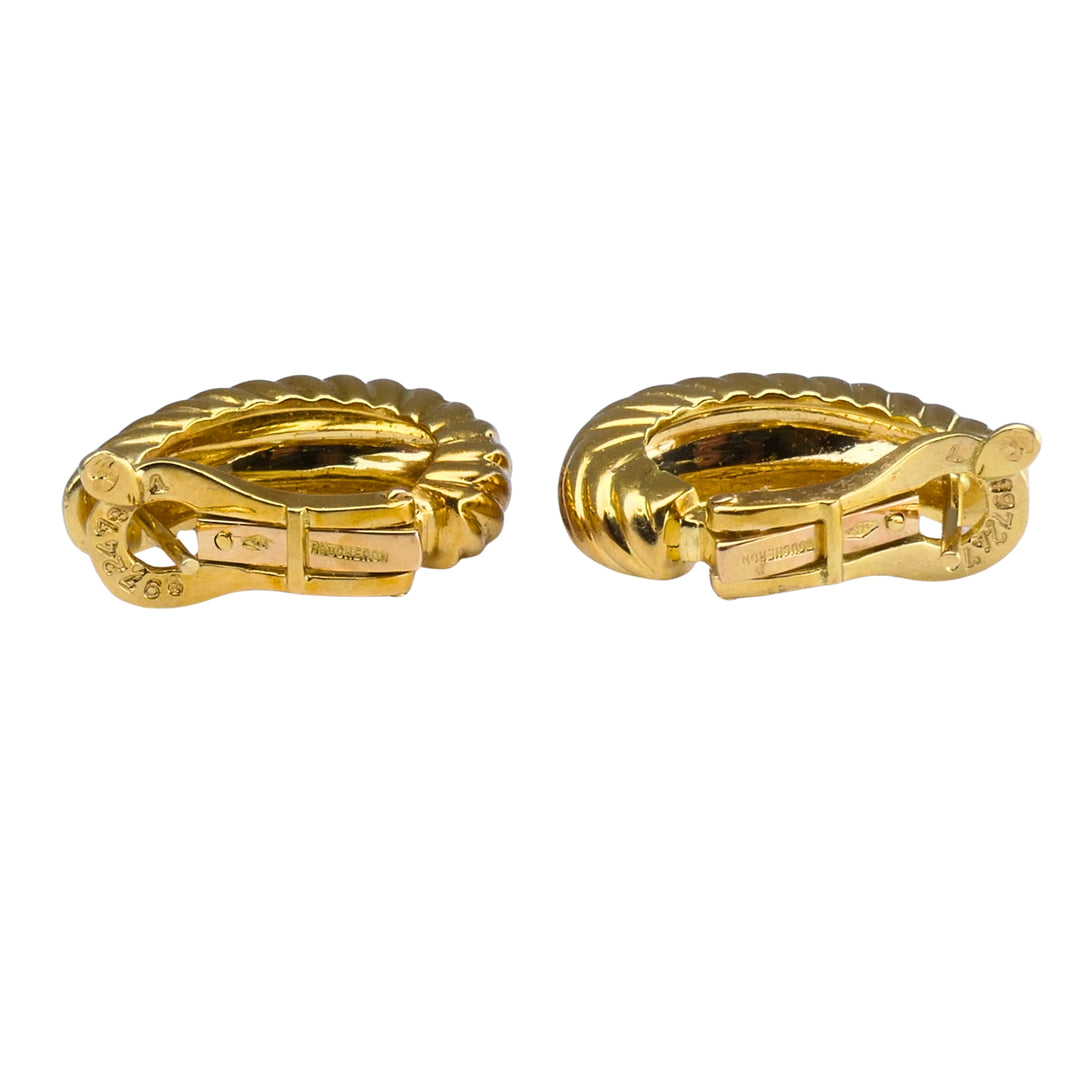 Boucheron Paris 18k Yellow Gold Hoop Earrings, Vintage Ribbed Hoop Earrings