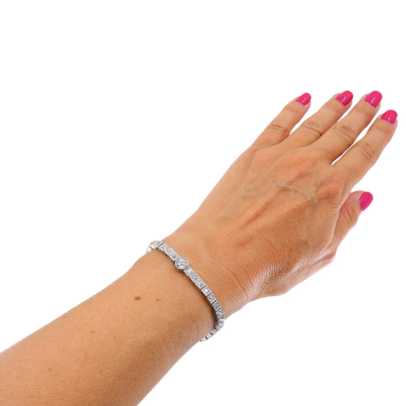Vintage 14k White Gold Diamond Bracelet Estate Jewelry