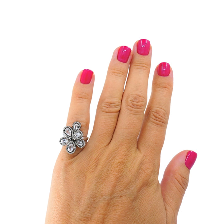 14k Gold  Diamond Floral Cocktail Ring