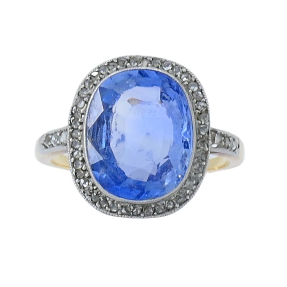 Edwardian Sapphire Diamond Platinum Gold Ring
